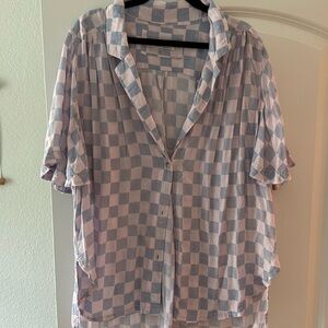 Free people washed out checker flutter sleeve comfy top